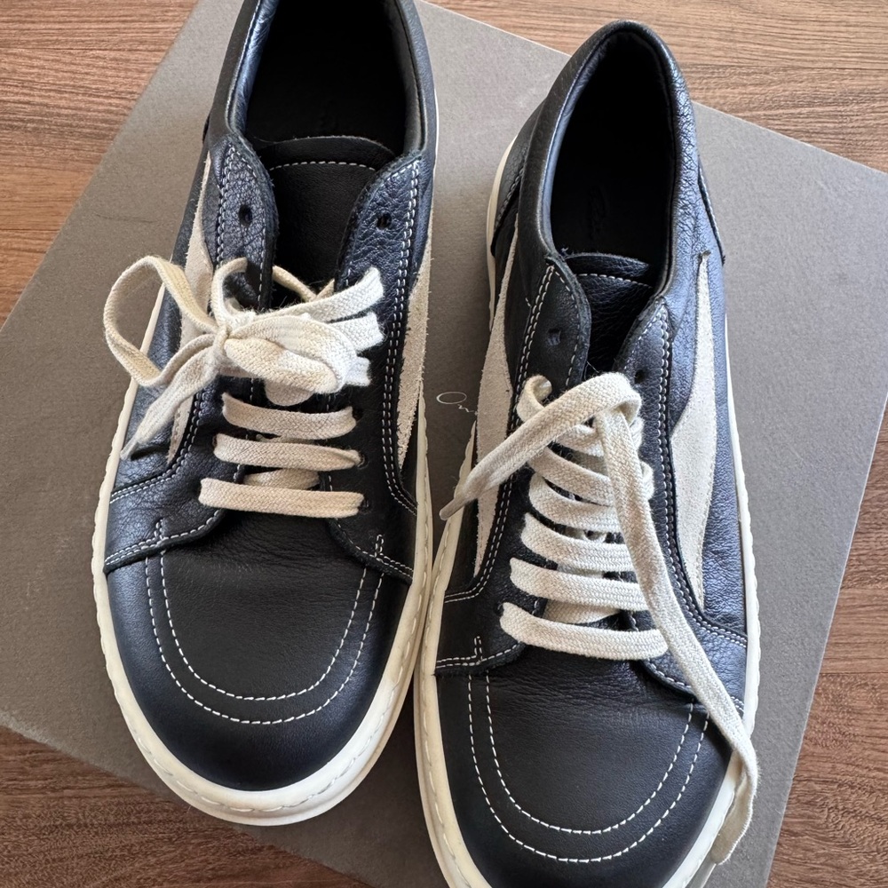 Rick Owens Black and White Leather Sneakers